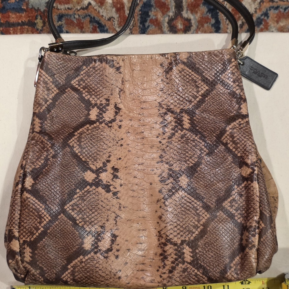Coach Tan and Dark Brown Snake-Print Leather Shoulder Bag